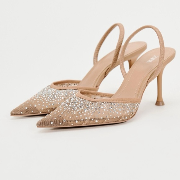 ZARA MESH HIGH-HEEL SLINGBACK SHOES WITH EMBELLISHED RHINESTONES - Picture 2 of 5